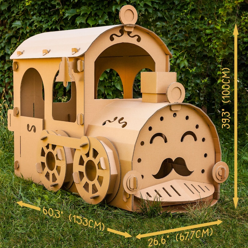 Personalized Train playhouse. Cardboard locomotive playhouse. Cardboard train playhouse image 4