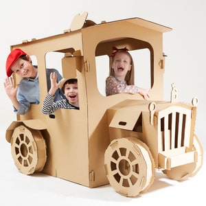 Personalized Cardboard Playhouse Big Car. Retro Vehicle Playhouse. Cardboard Automobile Playhouse