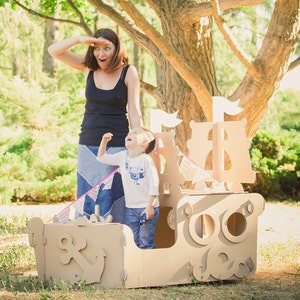 Personalized Pirate Ship for Pirate Party. Cardboard Pirate ship playhouse. image 1