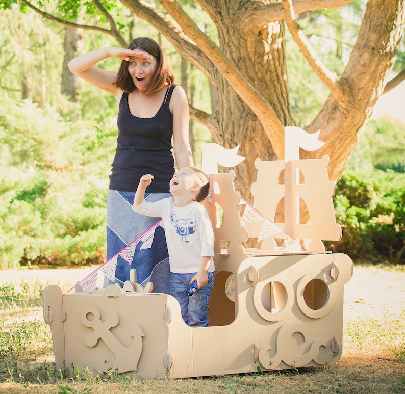 Personalized Pirate Ship for Pirate Party. Cardboard Pirate ship playhouse. image 1