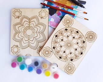 Small Mandala HEALTH painting kit, Wooden Mandala paint kits for adults, Diy kit for birthday gift, Happy birthday box, Mandala diy kit