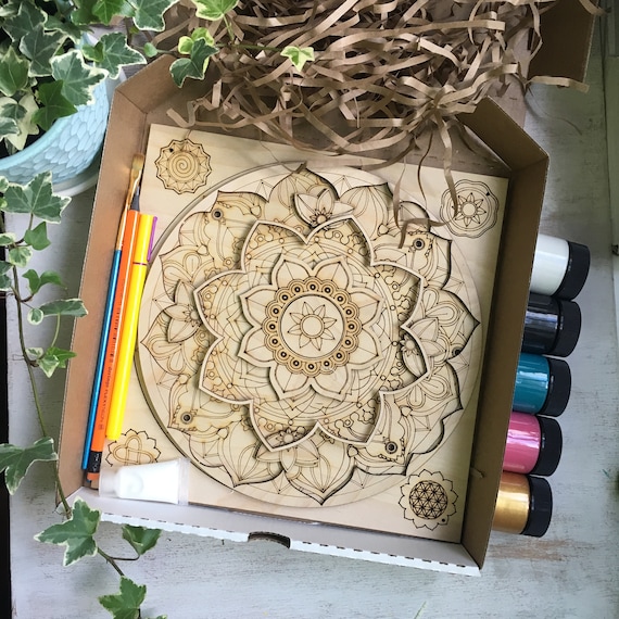 Mandala HAPPINESS Painting Kit, Wooden Mandala Paint Kits for