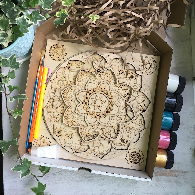 Mandala HAPPINESS Painting Kit, Wooden Mandala Paint Kits for Adults