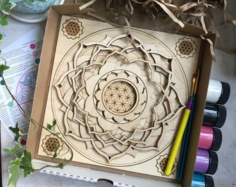 Mandala ART painting kit, Wooden Mandala paint kits for adults, Diy kit for birthday gift. Diy kits for adults