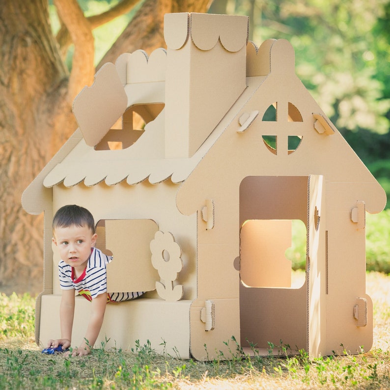 Personalized Cardboard playhouse. Creative Crafts Playhouse for kids. The best toy for creative children image 5