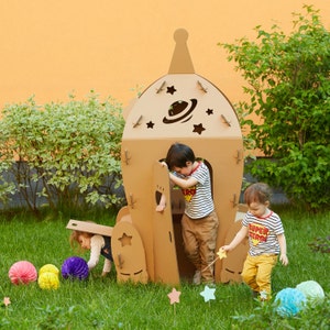 Transbordador espacial de cartón. Nave espacial para niños Playhouse. Casa de juegos de cohetes. Creative Crafts Playhouse para niños.