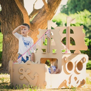 Personalized Pirate Ship for Pirate Party. Cardboard Pirate ship playhouse. image 2