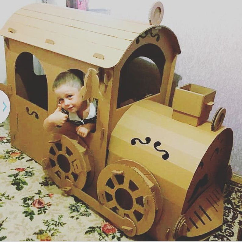 Personalized Train playhouse. Cardboard locomotive playhouse. Cardboard train playhouse image 7
