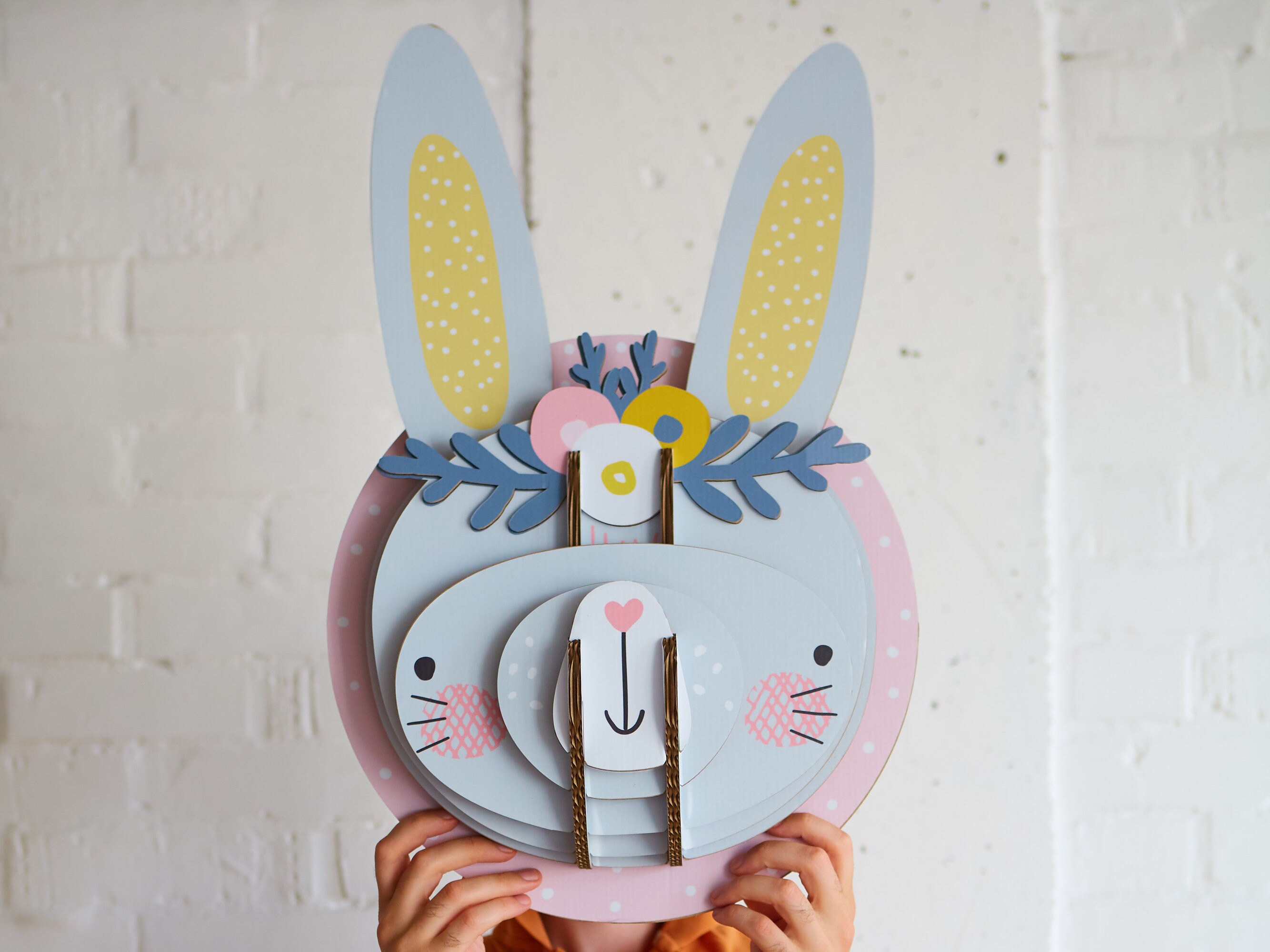 Mignon Lapin Peluche Tête d'animal Fixée Au Mur Taxidermie Végétalienne Décor de Pépinière Murale en