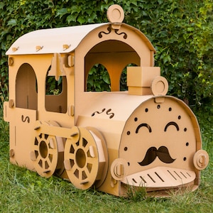 Personalized Train playhouse. Cardboard locomotive playhouse. Cardboard train playhouse image 1