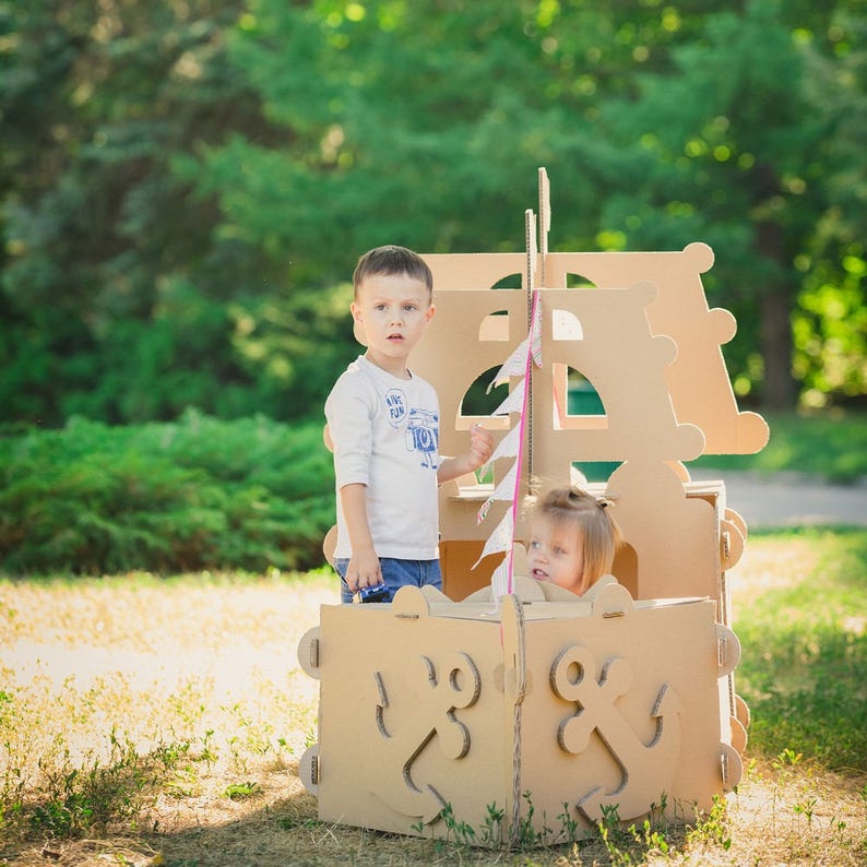 Personalized Pirate Ship for Pirate Party. Cardboard Pirate ship playhouse. image 6