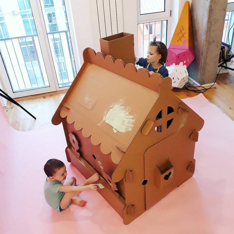 Personalized Cardboard playhouse. Creative Crafts Playhouse for kids. The best toy for creative children image 9