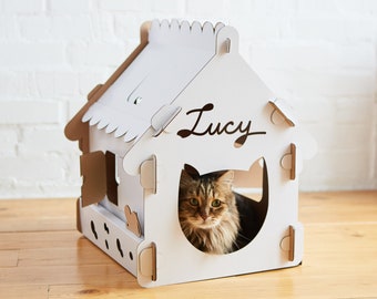 Personalized Cat furniture. Custom Cardboard Cat House. Eco Cat House