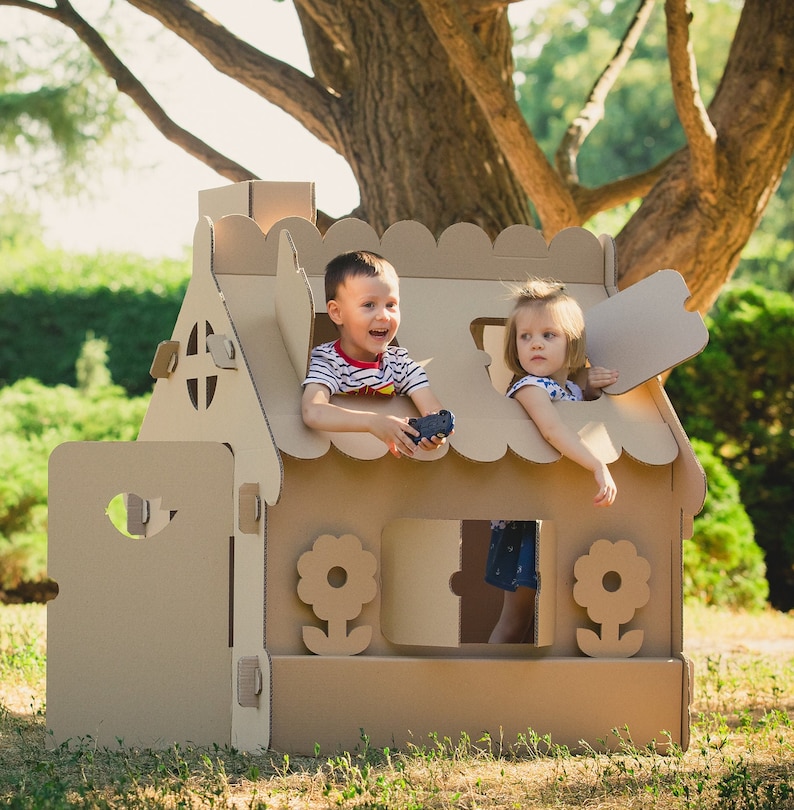 Personalized Cardboard playhouse. Creative Crafts Playhouse for kids. The best toy for creative children image 10