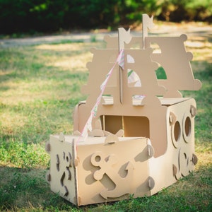 Personalized Pirate Ship for Pirate Party. Cardboard Pirate ship playhouse. image 3