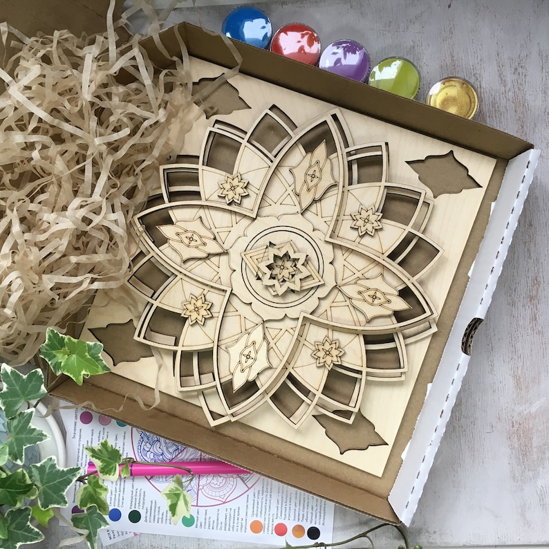 WEALTH Mandala painting kit, Wooden Mandala paint kits for adults, Diy kit for birthday gift, Mandala Dotting Kit, Happy birthday box image 2