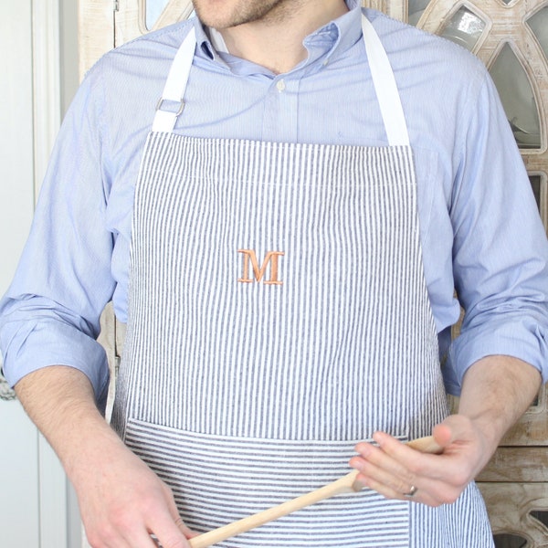 Monogram Linen Apron Personalized Gifts, Gift for Him, Gift for Her