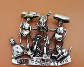 Blind Competition Pin, White Bronze, Skeletons, Cats, Cactus Hearts, Day of the Dead, Dia de los Muertos Art, Whimsical Jewelry