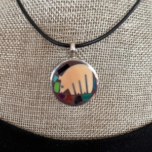 Bear Pendant in Sterling Silver,  1&quot; Round, Hand Carved Imperial Volute Shell Bear, SW Jewelry, Bear Jewelry, Gifts for Her, Inlay Jewelry