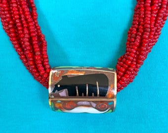 Large Bronze Barrel Bead, Pendant for Beads, Inlay Jewelry, Southwest Jewelry, Bear Jewelry, Hand-Carved Images, Gifts for Her,