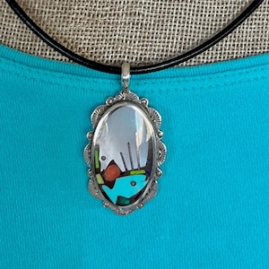 Bear Pendant in Sterling Silver, Hand Carved Bear and Fish, Southwest Jewelry, Bear Jewelry, Gifts for Her, Inlay Jewelry, Bear Pendant