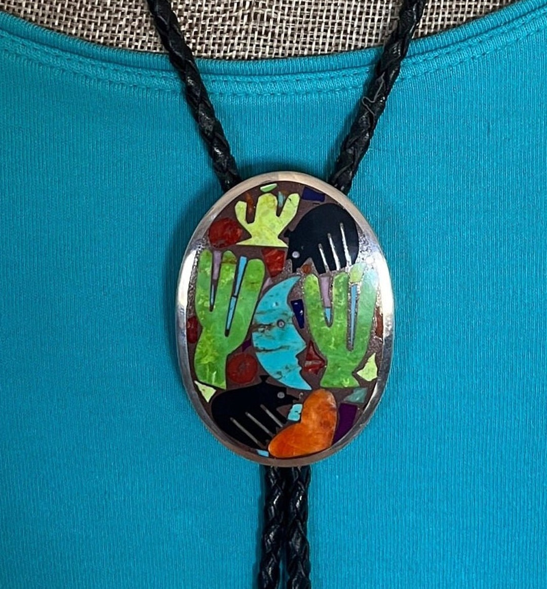 Sterling Bear Inlay Bolo, Jet Bears, Turquoise Moon, Fish, Cacti and ...