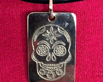 Bronze Skull Pendant, Made by Jeremiah Shows, Day of Dead Pendant, Sugar Skull Pendant, Gifts for Her, Gifts for Him, Die de los Metros
