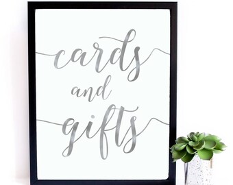 Silver Foil Cards and Gifts Wedding Sign | Printable Cards and Gifts| Wedding Ceremony Reception Sign | Calligraphy Print| Suite | WSil1