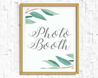 Eucalyptus Bohemian Floral Photobooth Wedding Sign | Boho Rustic Greenery Photo Booth Wedding Sign | Greenery Leaf  Printables | EUC1174