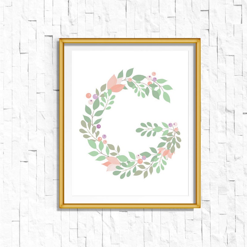 Instant Download Personalized Name Nursery Printable Monogram Art Print Custom Nursery Printable Monogram Floral Letter G FA-749 G-128P image 1