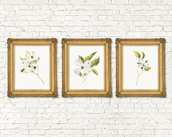 Instant Download Printable Floral Home Decor Print Set of 3 | Boho Garden Watercolor Home Decor Nursery | Rustic White Floral Printable