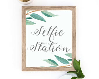 Eucalyptus Bohemian Floral Selfie Station Wedding Sign | Boho Rustic Herbal Photo Booth Wedding Sign | Greenery Leaf  Printables | EUC1174