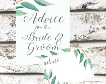 Eucalyptus Bohemian Floral Advice for Bride and Groom Sign | Boho Herbal Advice Mr Mrs Wedding Cards | Greenery Leaf  Printables | EUC1174