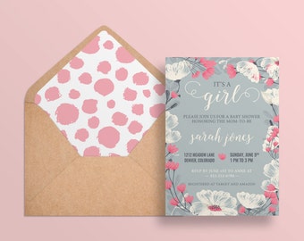DIY PRINTABLE Envelope Liner | A7 Envelope Wedding Baby Shower Printable | Instant Download | Pink Liner | Polka Dot | Spots | Abigail