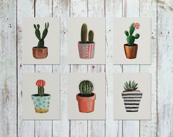 Instant Download Watercolor Succulent Cactus Printable Set of 6 | Kitchen Decor Botanical Herb Prints | Botanical Watercolor Set of 6 | 8x10