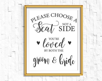 DIY PRINTABLE Black Choose a Seat Not a Side | Instant Download Wedding Ceremony Reception Sign Rustic Calligraphy| Seating Sign | WB1