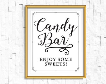 DIY PRINTABLE Black Candy Bar Sign | Instant Download Wedding Reception Sign | Rustic Calligraphy Dessert Table Sign| Suite | WB1 | OB14
