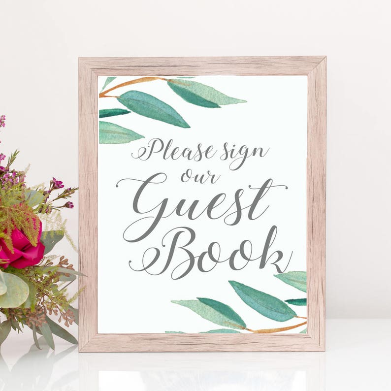 Eucalyptus Bohemian Floral Please Sign Our Guestbook Wedding Sign Boho Herbal Guestbook Sign Greenery Leaf Party Printables EUC1174 image 4