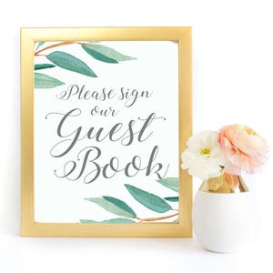 Eucalyptus Bohemian Floral Please Sign Our Guestbook Wedding Sign Boho Herbal Guestbook Sign Greenery Leaf Party Printables EUC1174 image 5