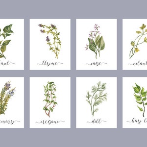 Herb Printable Set of 8 / Rustic Kitchen Decor / Watercolor - Etsy