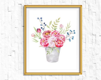 Instant Download Printable Floral Vase Print | Shabby Chic Vintage Flower Print | Boho Garden Watercolor Home Decor Nursery Rustic