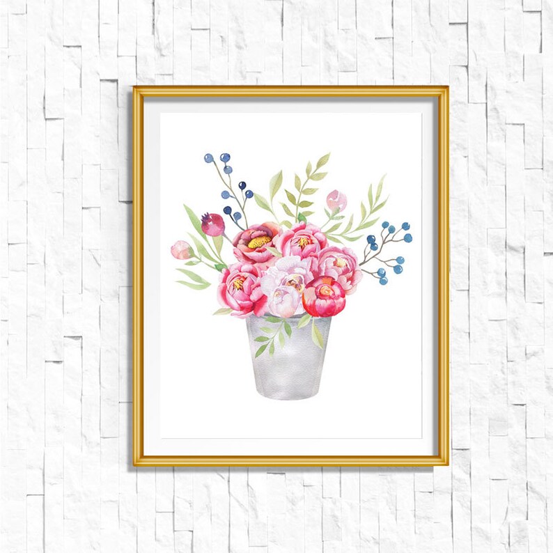 Instant Download Printable Floral Vase Print Shabby Chic Vintage Flower Print Boho Garden Watercolor Home Decor Nursery Rustic image 1