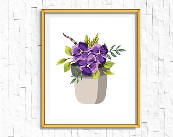 Instant Download Printable Floral Violet Print | Shabby Chic Vintage Flower Print | Boho Garden Watercolor Home Decor Nursery Rustic