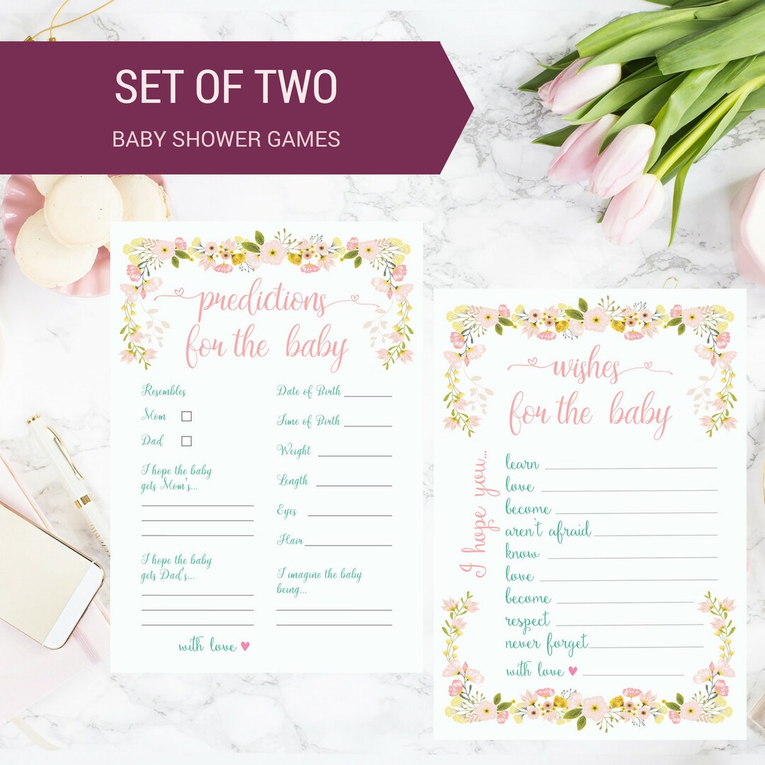 DIY PRINTABLE Baby Shower Game Set of 2 Wishes for Baby Predictions for ...