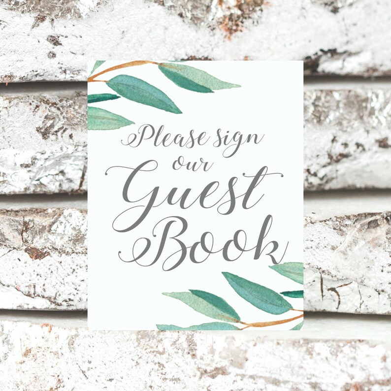 Eucalyptus Bohemian Floral Please Sign Our Guestbook Wedding Sign Boho Herbal Guestbook Sign Greenery Leaf Party Printables EUC1174 image 2