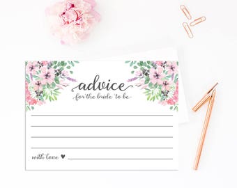Advice for Bride Cards | Watercolor Floral Rustic Bridal Shower Advice Cards | 4x6 and 5x7 | Bohemian Printable or Printed | F2BS