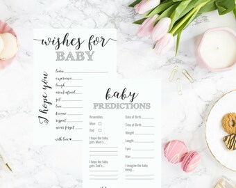 DIY PRINTABLE Baby Shower Game Set of 2 | Instant Download Baby Shower Printable | Wishes for Baby | Predictions for Baby | OB14