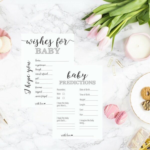 DIY PRINTABLE Baby Shower Game Set of 2 | Instant Download Baby Shower Printable | Wishes for Baby | Predictions for Baby | OB14