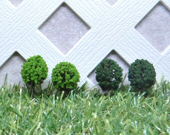 Miniature Dollhouse FAIRY GARDEN Terrarium ~ 4 TINY Round Topiary Bush Picks