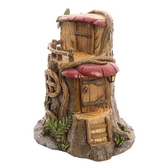 Tree Stump House With Mushroom Awning And Balcony Fairy